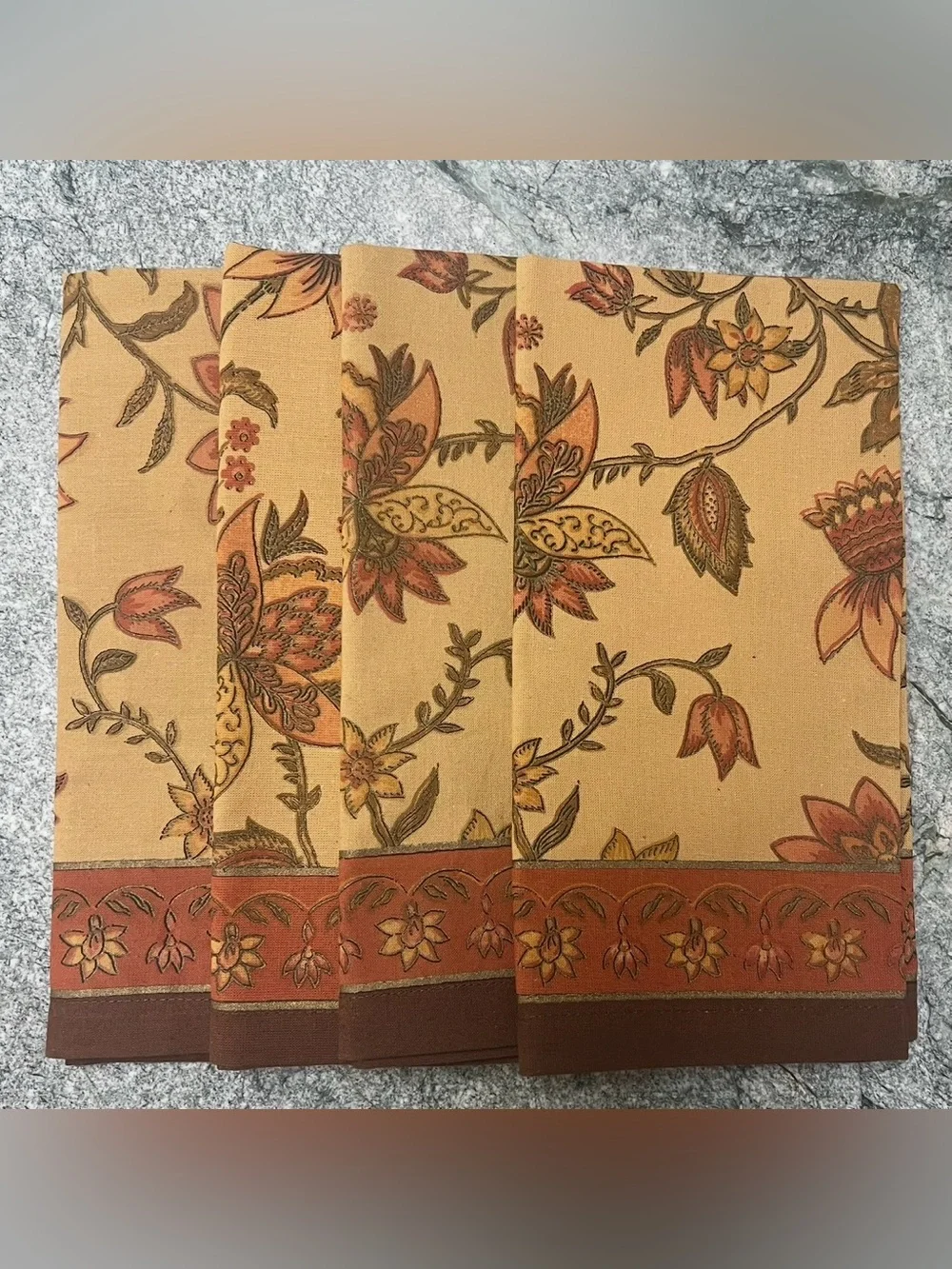 Vintage Cost Plus World Market Floral Cloth Napkins Set of 4 Cotton India Boho